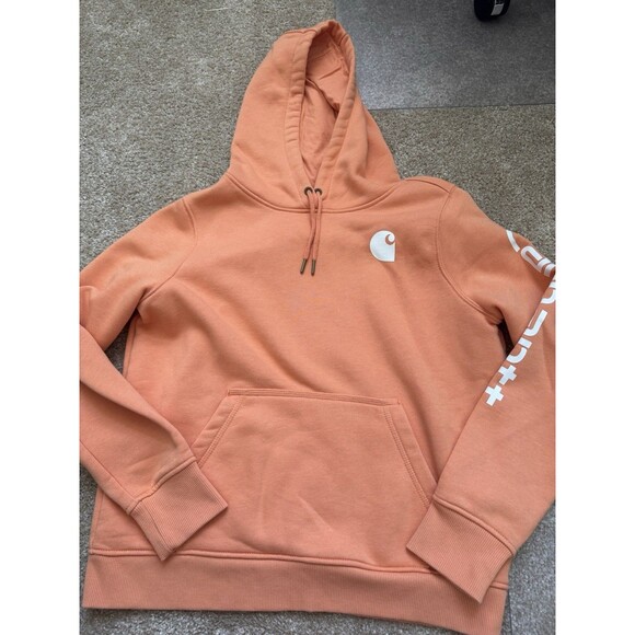 Carhartt Tops - Carhartt Hoodie Women’s large Relaxed Fit Clarksburg Logo Sleeve Pullover Sunset